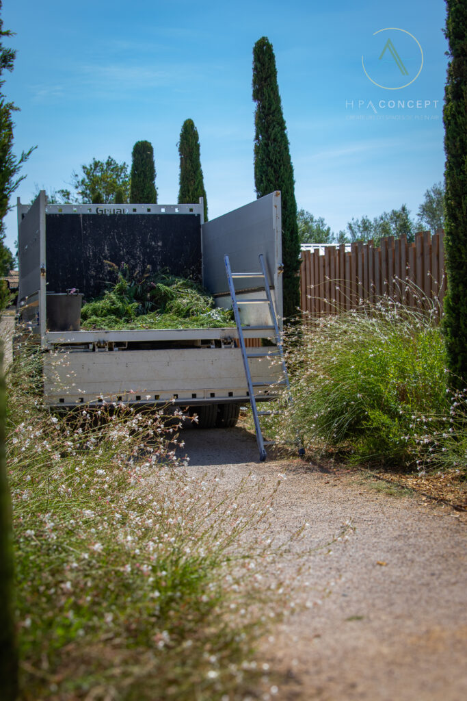 Taille des cyprès au Camping Sainte Cécile